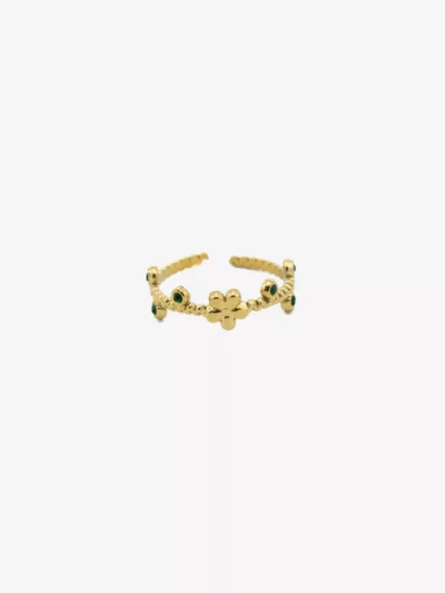Mi Vida Mi Vida Ring bloem met groen steentje | Goud