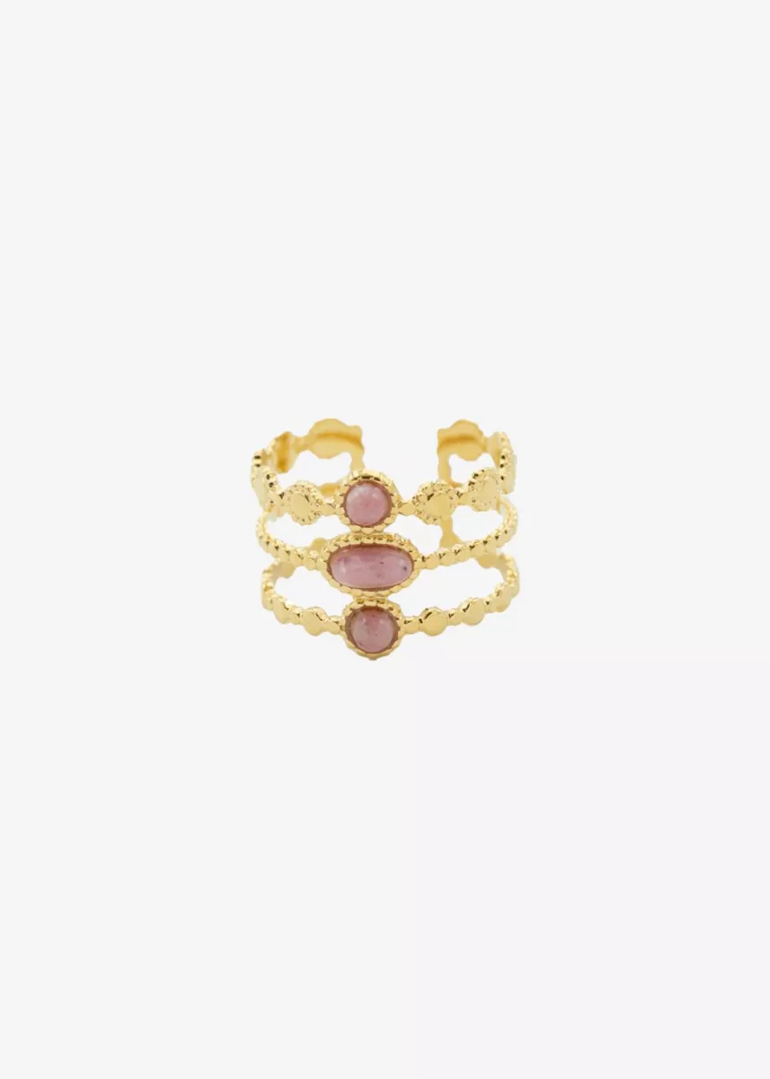 Mi Vida Mi Vida Statement ring roze steentjes | Goud
