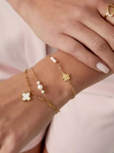 Yehwang Yehwang Armband bloem met parels | Zilver