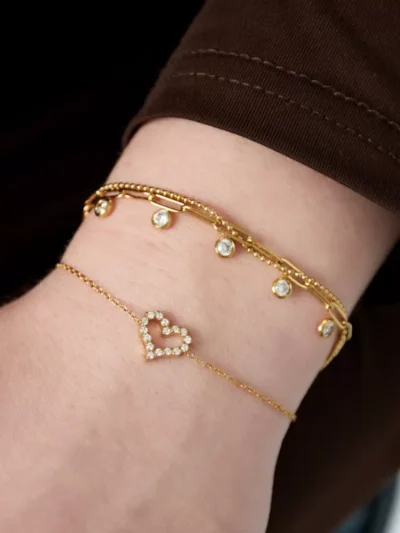 Yehwang Yehwang Armband met strass hartje | Zilver
