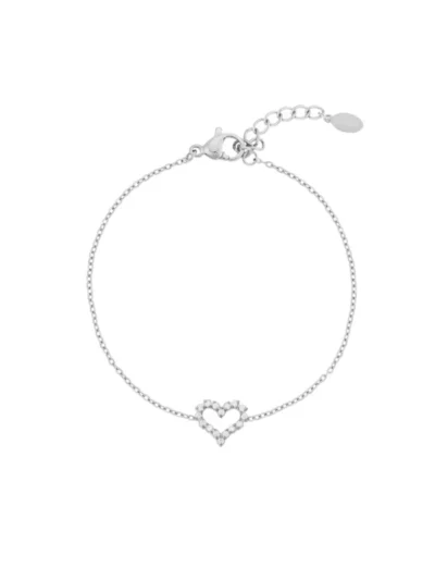 Yehwang Yehwang Armband met strass hartje | Zilver