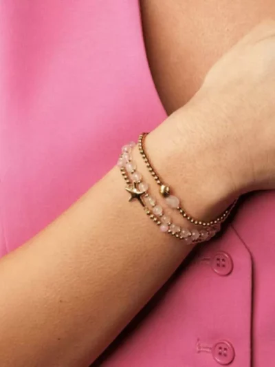 My Bendel My Bendel Armband met Rose Quartz kralen | Goud