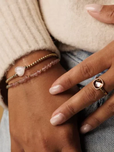 My Bendel My Bendel Armband Rose Quartz hartbedel | Goud