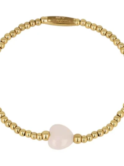My Bendel My Bendel Armband Rose Quartz hartbedel | Goud