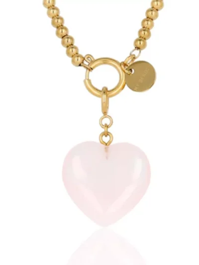 My Bendel My Bendel Ketting met Rose Quartz hart | Goud