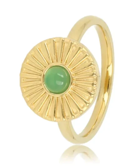 My Bendel My Bendel Ring zonnetje groen Agaat | Goud