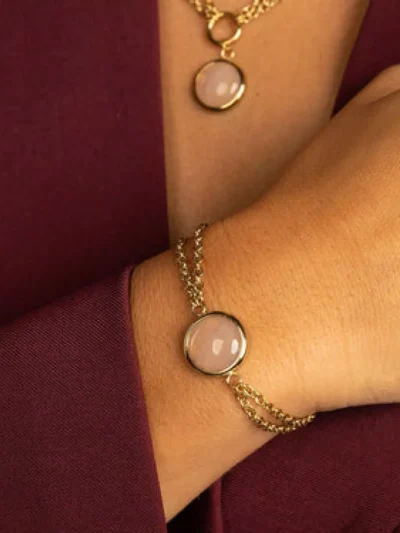 My Bendel My Bendel Rose quartz dubbele armband | Goud