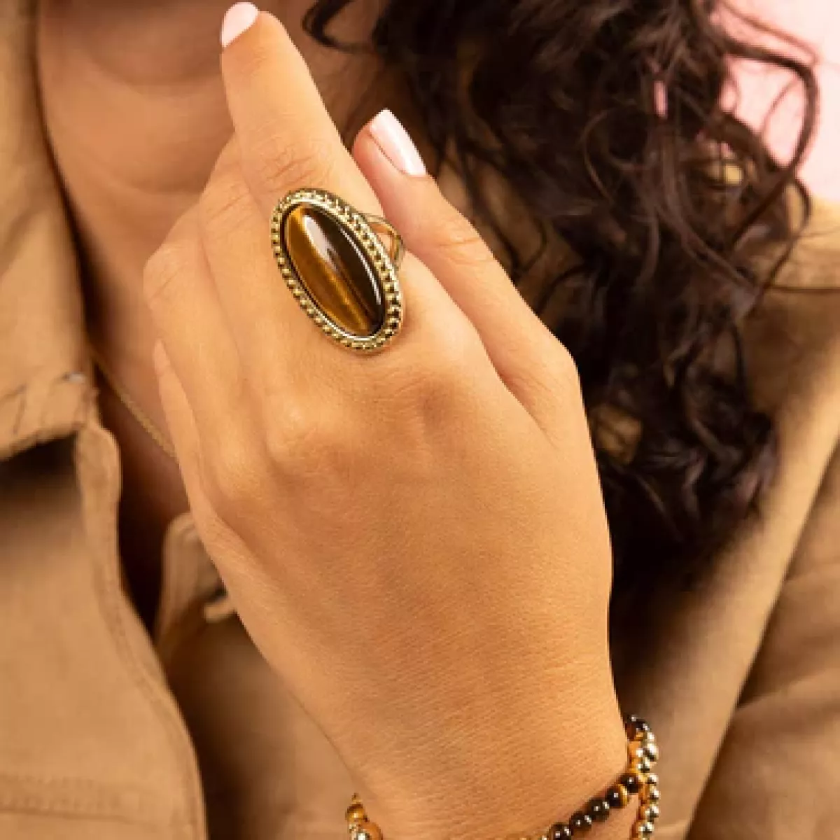 My Bendel Statement ring tiger eye | Goud 2 My Bendel My Bendel Statement ring tiger eye | Goud
