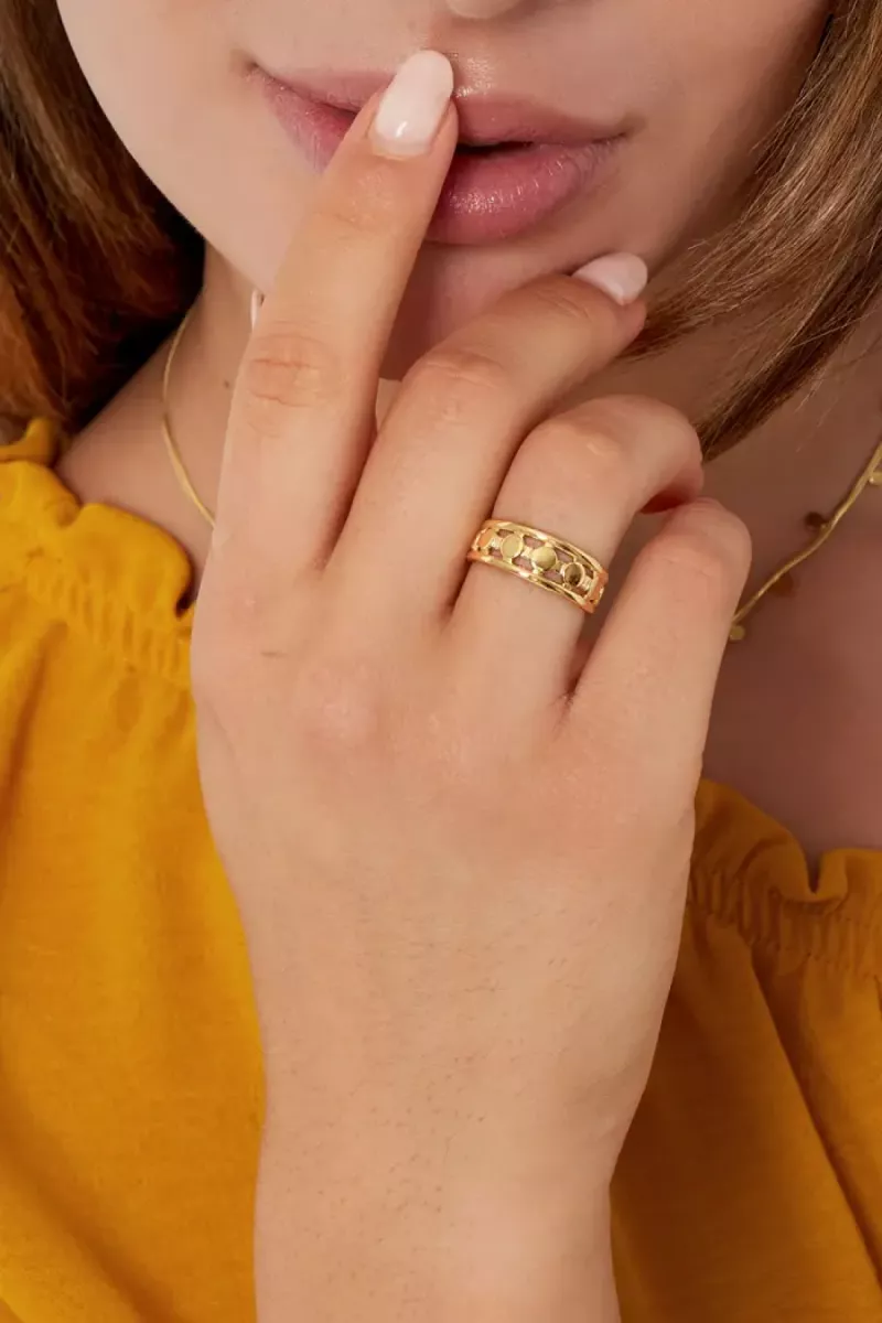 Yehwang Ring lijnen met dots | Goud 2 Yehwang Yehwang Ring lijnen met dots | Goud