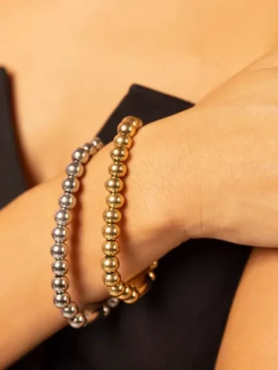 My Bendel My Bendel Elastische armband grote bol | Zilver