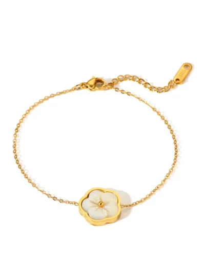 Manoon Manoon Bloem met witte steen armband | Goud