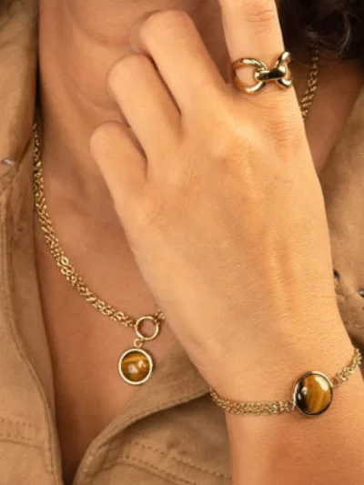 My Bendel My Bendel Tiger eye dubbele ketting | Goud