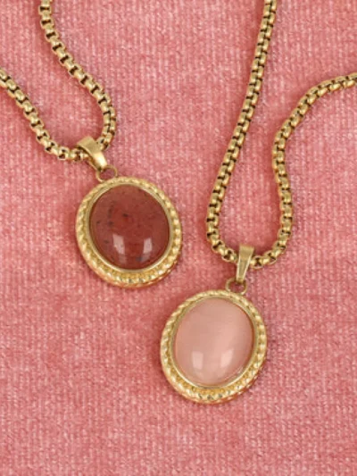 My Bendel My Bendel Vintage Ketting Pink Moonstone | Goud