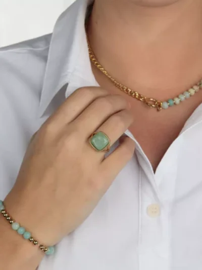 My Bendel My Bendel Zegelring Amazonite edelsteen | Goud