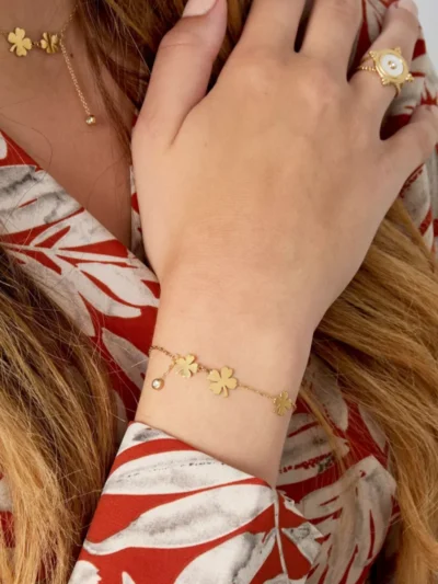 Yehwang Yehwang Armband drie klavers en steen | Zilver