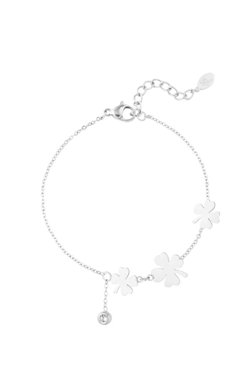 Yehwang Armband drie klavers en steen | Zilver 1 Yehwang Yehwang Armband drie klavers en steen | Zilver