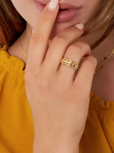 Yehwang Yehwang Ring lijnen met dots | Goud