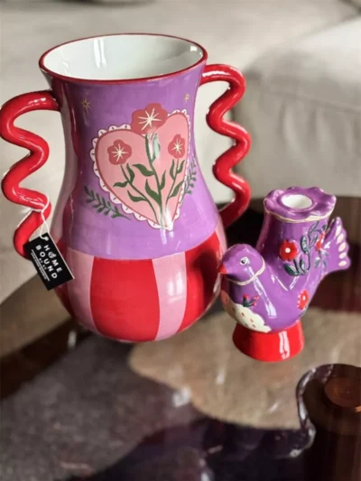 Manoon Manoon Aardewerk vaas floral | Rood