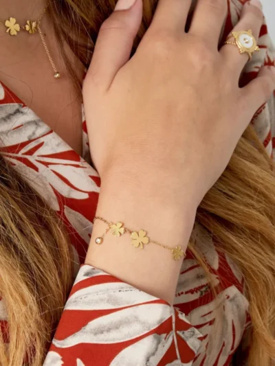 Yehwang Yehwang Armband drie klavers en steen | Zilver