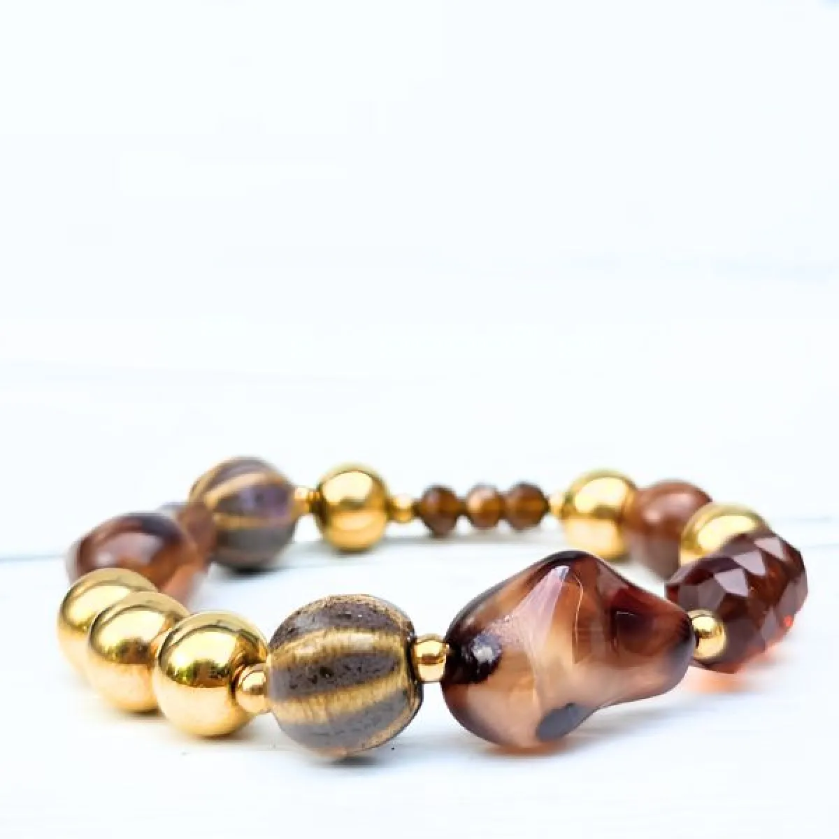 LabelSix LabelSix Kralenarmband Amazing Brown | Goud
