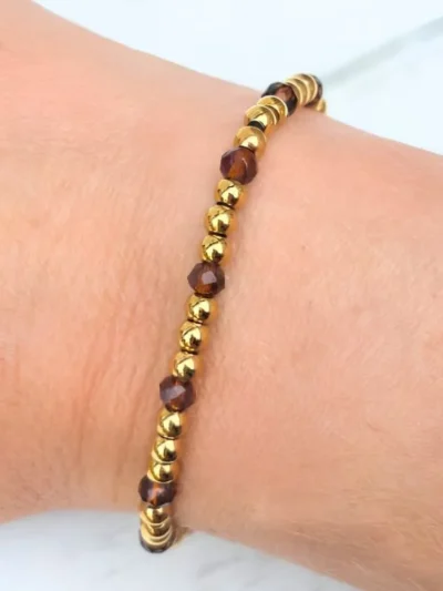 LabelSix LabelSix Kralenarmband Brown Facet | Goud