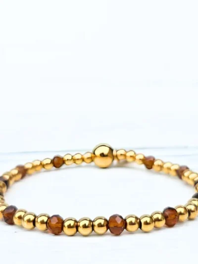 LabelSix LabelSix Kralenarmband Brown Facet | Goud