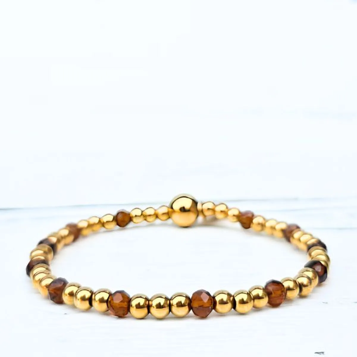 LabelSix LabelSix Kralenarmband Brown Facet | Goud