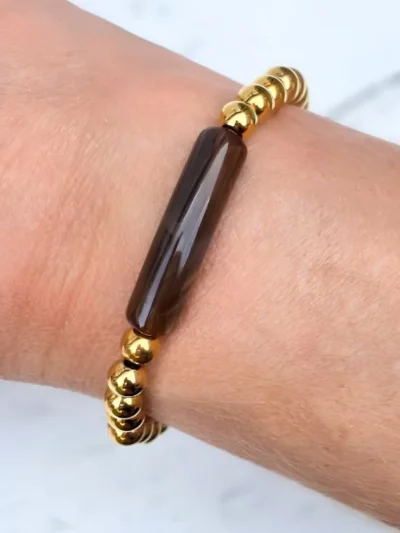 LabelSix LabelSix Kralenarmband Brown Tube | Goud