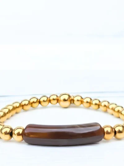LabelSix LabelSix Kralenarmband Brown Tube | Goud