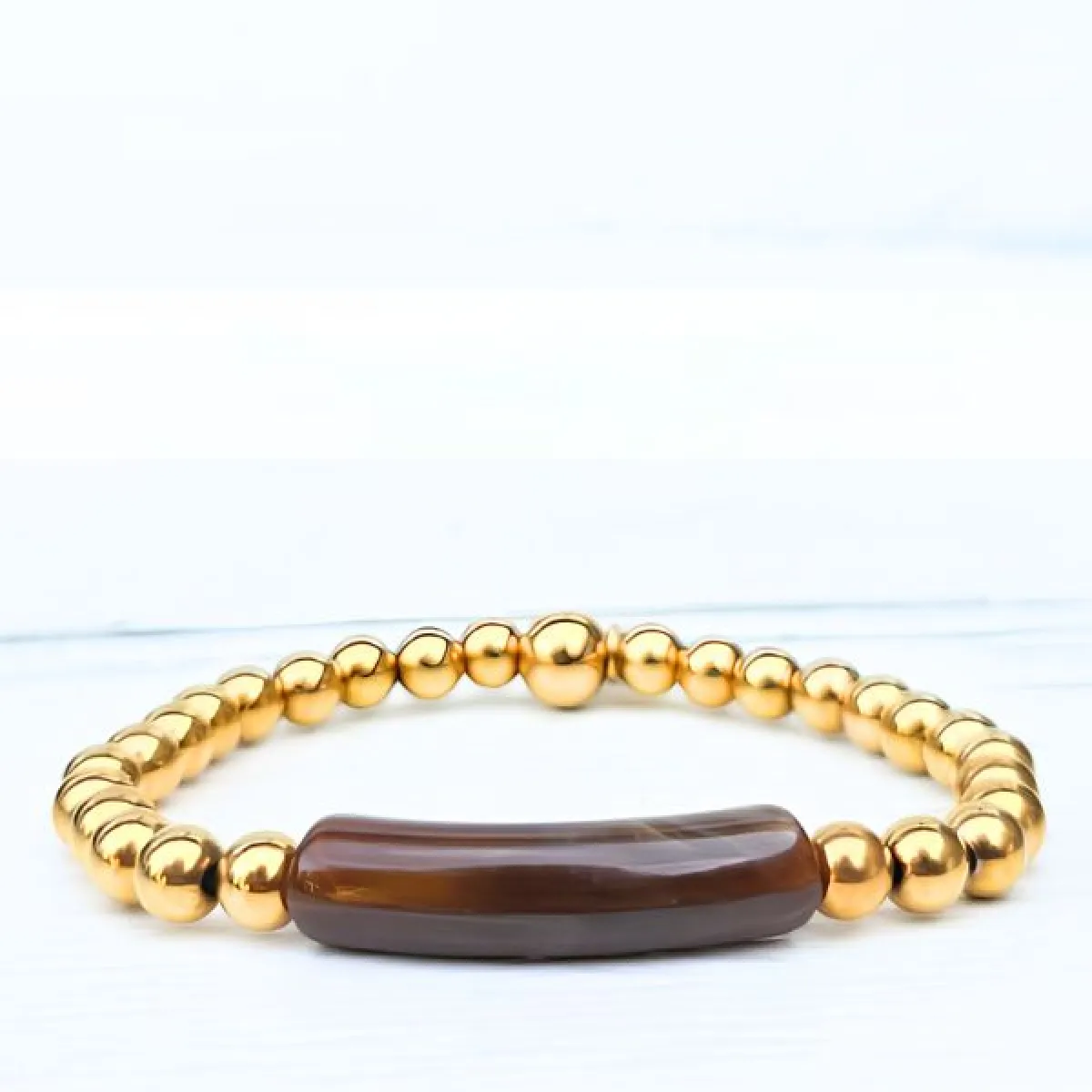 LabelSix LabelSix Kralenarmband Brown Tube | Goud