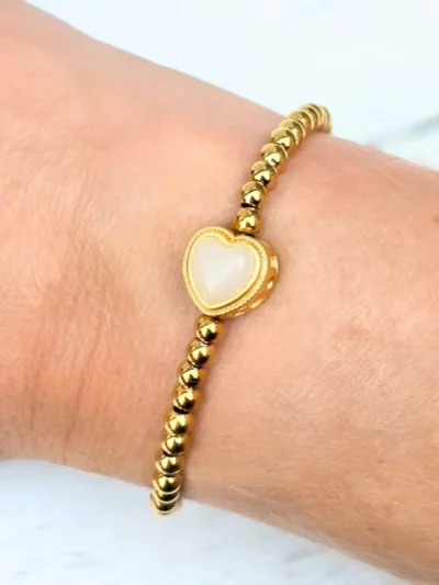 LabelSix LabelSix Kralenarmband pearl heart | Goud