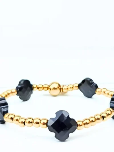 LabelSix LabelSix Kralenarmband Zwarte Klaver | Goud