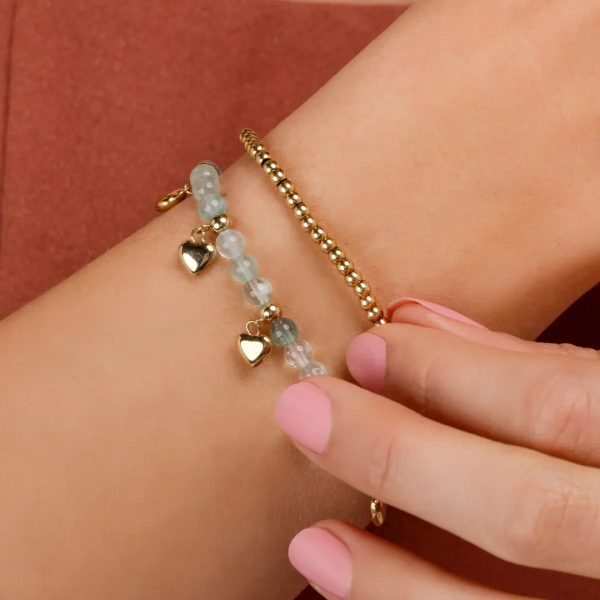My Bendel Armband Harten Green Fluorite | Goud 2 My Bendel My Bendel Armband Harten Green Fluorite | Goud