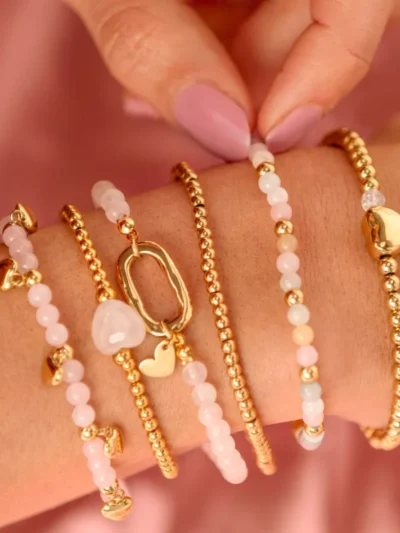My Bendel My Bendel Armband Harten Rose Quartz | Goud