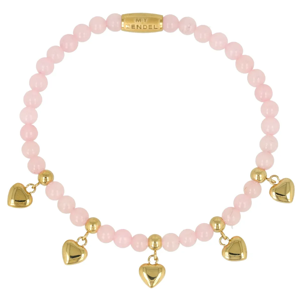 My Bendel Armband Harten Rose Quartz | Goud 1 My Bendel My Bendel Armband Harten Rose Quartz | Goud