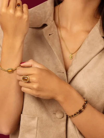 My Bendel My Bendel Armband Rechthoekige Tiger Eye | Goud