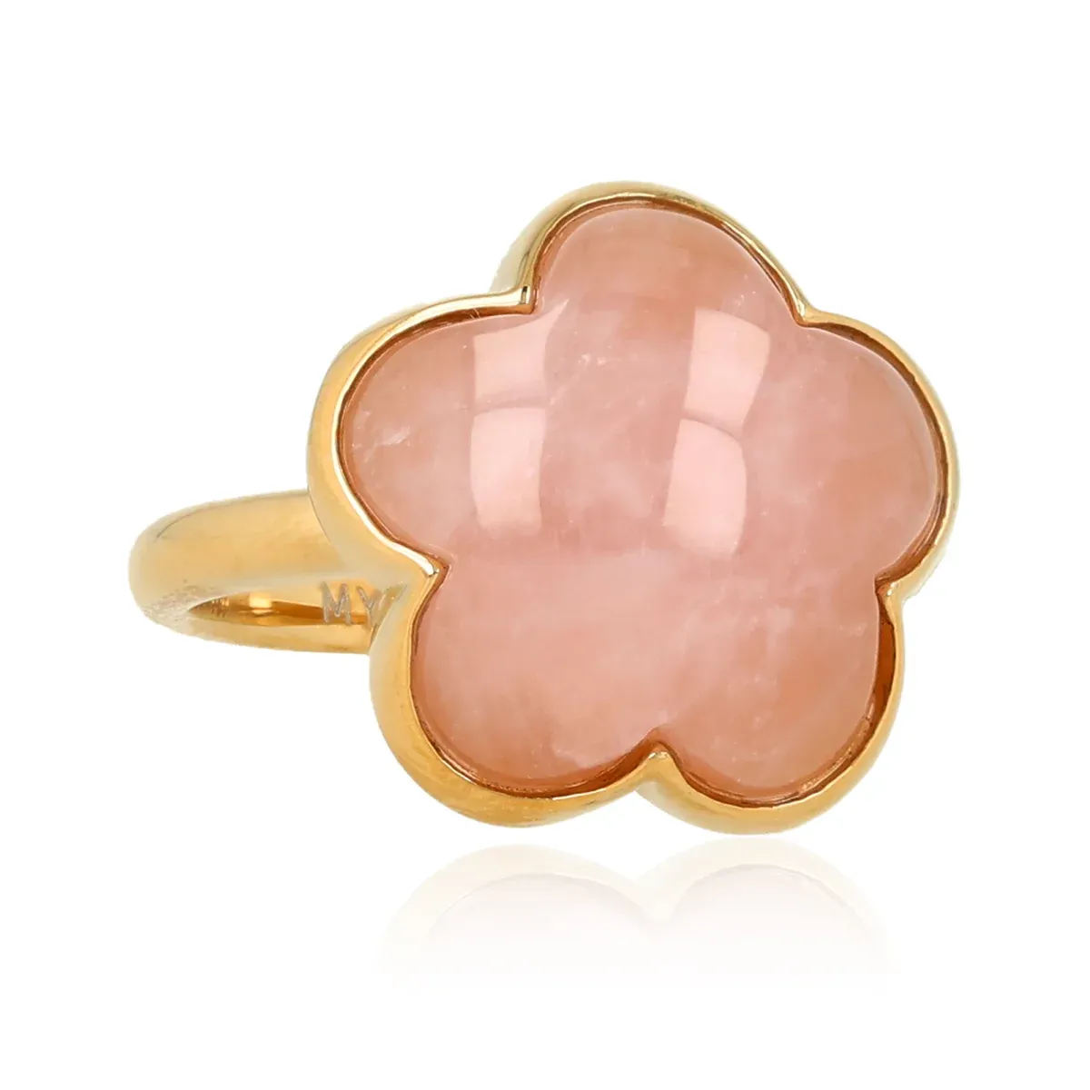 My Bendel Bloemen Ring Rose Quartz | Goud 1 My Bendel My Bendel Bloemen Ring Rose Quartz | Goud