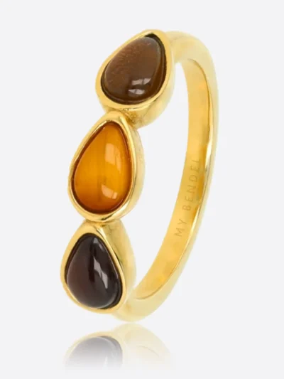 My Bendel My Bendel Druppel Ring Tiger Eye Agate | Goud