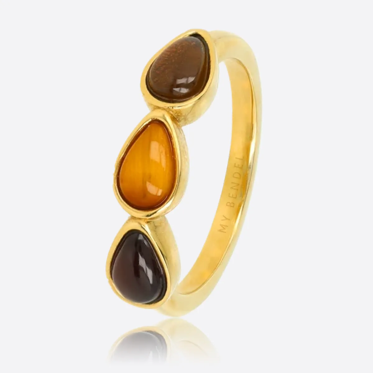 My Bendel Druppel Ring Tiger Eye Agate | Goud 1 My Bendel My Bendel Druppel Ring Tiger Eye Agate | Goud
