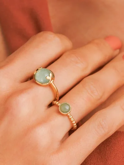 My Bendel My Bendel GreenAventurine Ring Bolletjes | Goud