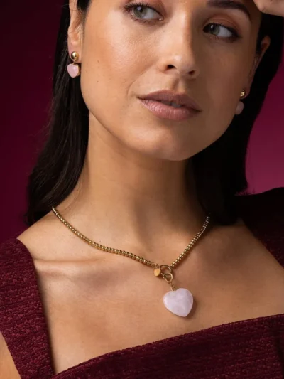 My Bendel My Bendel Ketting Hart Rose Quartz | Goud