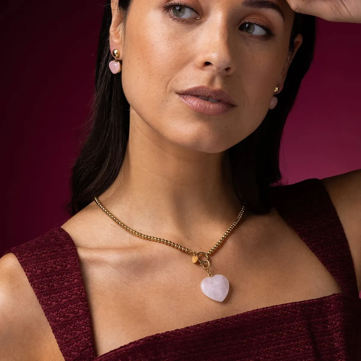 My Bendel Ketting Hart Rose Quartz | Goud 2 My Bendel My Bendel Ketting Hart Rose Quartz | Goud