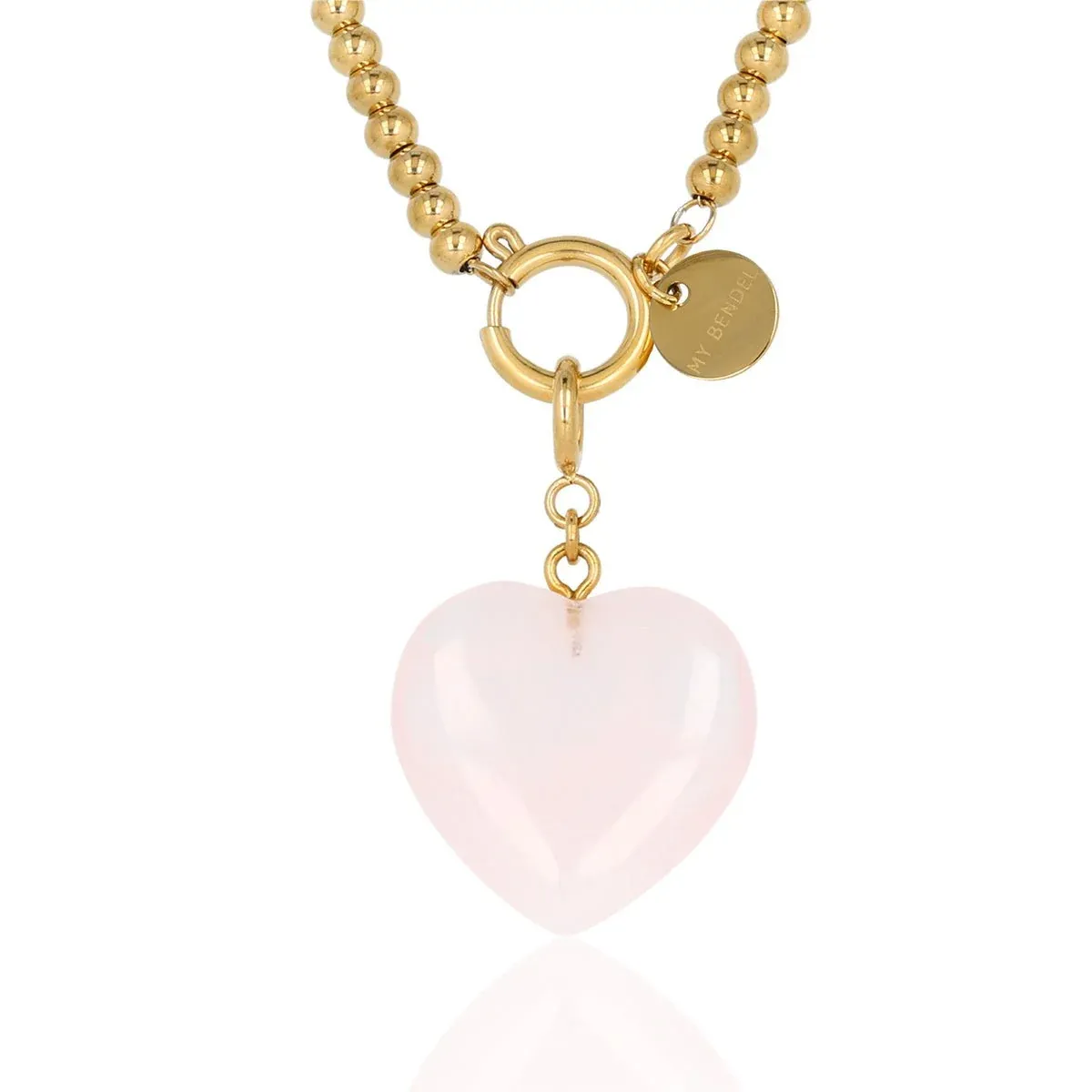 My Bendel Ketting Hart Rose Quartz | Goud 1 My Bendel My Bendel Ketting Hart Rose Quartz | Goud