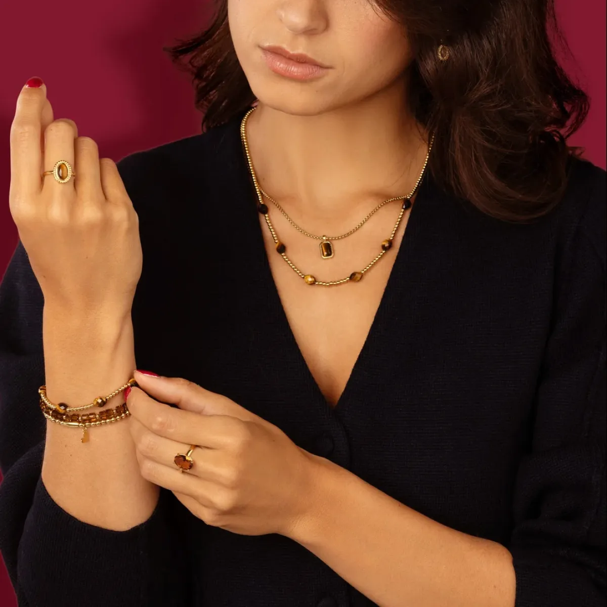 My Bendel Ketting Ovale Kralen Tiger Eye | Goud 2 My Bendel My Bendel Ketting Ovale Kralen Tiger Eye | Goud
