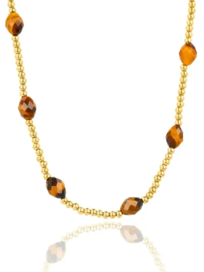 My Bendel My Bendel Ketting Ovale Kralen Tiger Eye | Goud