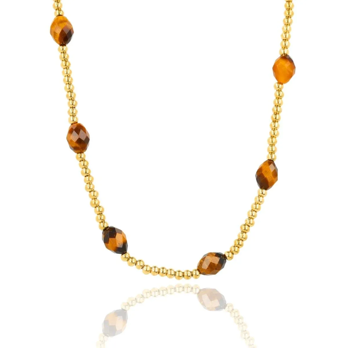 My Bendel Ketting Ovale Kralen Tiger Eye | Goud 1 My Bendel My Bendel Ketting Ovale Kralen Tiger Eye | Goud