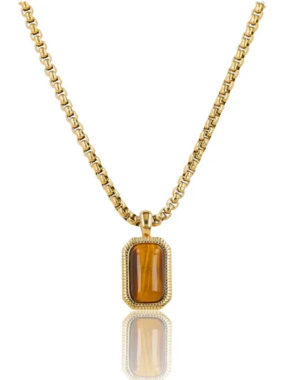 My Bendel My Bendel Ketting Rechthoekige Tiger Eye | Goud