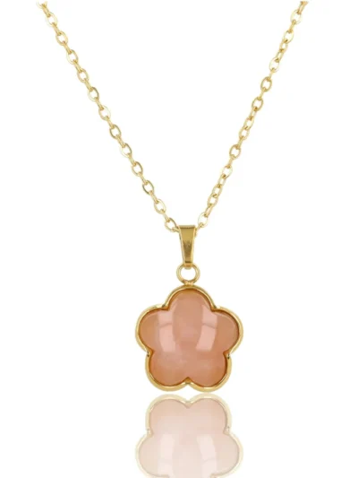 My Bendel My Bendel Ketting Rose Quartz Bloem | Goud