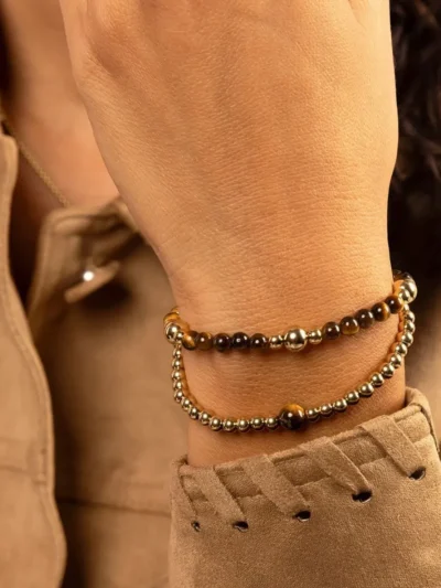 My Bendel My Bendel Kralenarmband met Tiger Eye | Goud