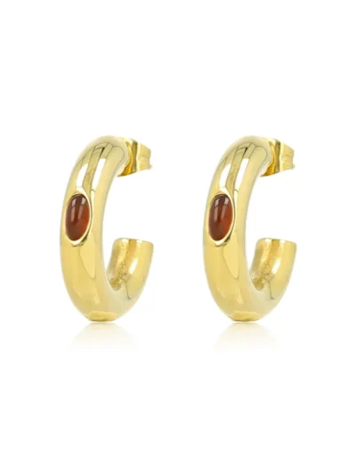 My Bendel My Bendel Oorstekers Detail Brown Agate | Goud
